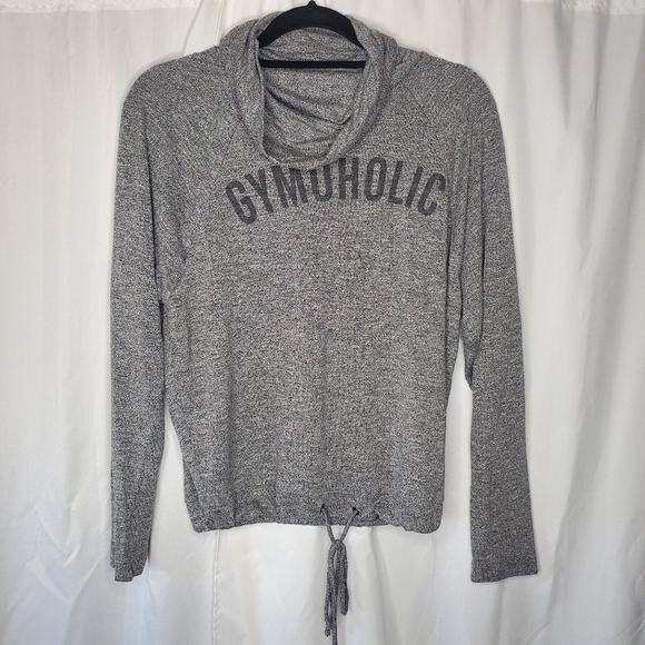 Oysho Cowlneck Hoodie Gymaholic Heather Gray Drawstring Waist Size Small - Picture 1 of 7